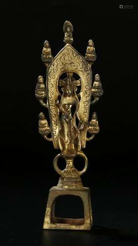 ANTIQUE GILT BRONZE FIGURE OF GUANYING