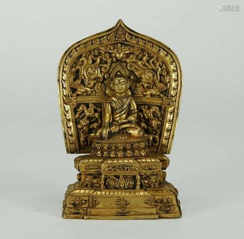 ANTIQUE GILT BRONZE SAKYAMUNI FIGURE