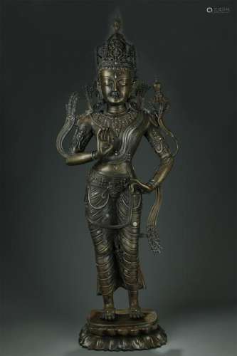 A RARE LARGE MIXED METAL BRONZE BUDDHA FIGURE