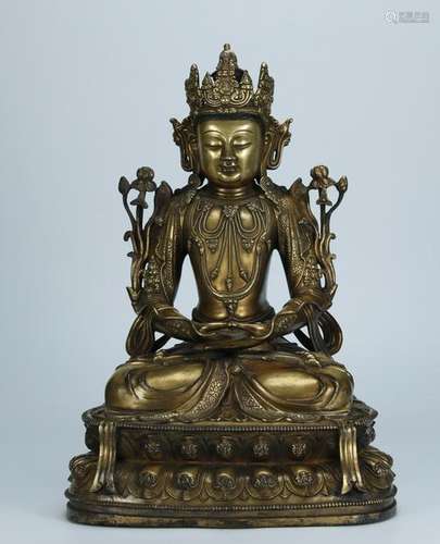 ANTIQUE GILT BRONZE FIGURE OF AMITAYUS