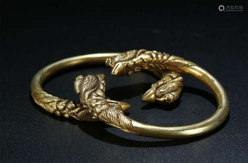 PAIR OF OLD GILT SILVER BANGLE