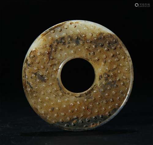 ANCIENT PALE CELADON/RUSSET JADE CARVED BI DISK