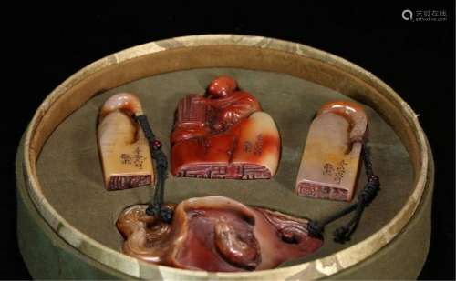 FOUR CHINESE SOAPSTONE SEALS