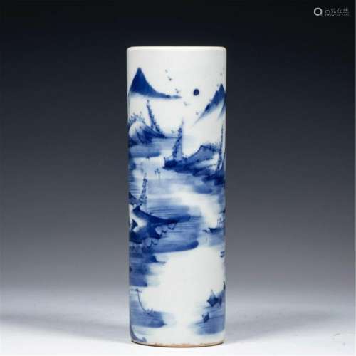 CHINESE PORCELAIN BLUE AND WHITE MOUNTAIN VIEWS BRUSH