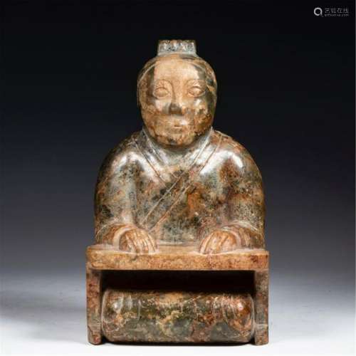 CHINESE ANCIENT JADE SEATED FIGURE