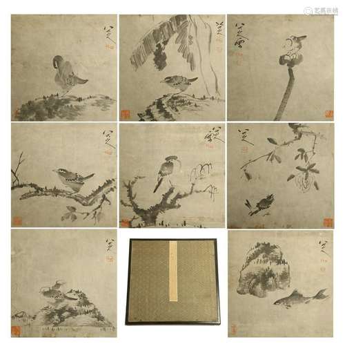 EIGHTEEN PAGES OF CHINESE ALBUM PAINTING OF BIRD ON