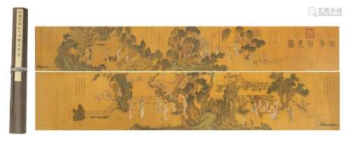 CHINESE SCROLL PAINTING OF BEAUTY IN GARDEN WITH