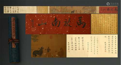 CHINESE HAND SCROLL PAINTING OF HORSE MAN WITH