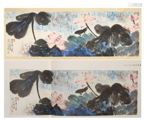 CHINESE SCROLL PAINTING OF LOTUS WITH PUBLICATION