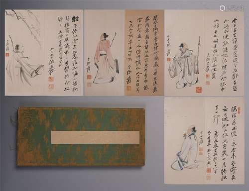 SEVEN PAGES OF CHINESE ALBUM PAINTING OF MEN WITH