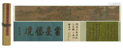 CHINESE HAND SCROLL PAINTING OF MOUNTAIN VIEWS WITH