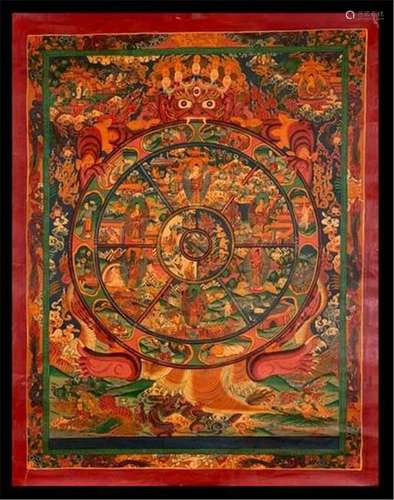 TIBETAN THANGKA OF BUDDHA GATHERING