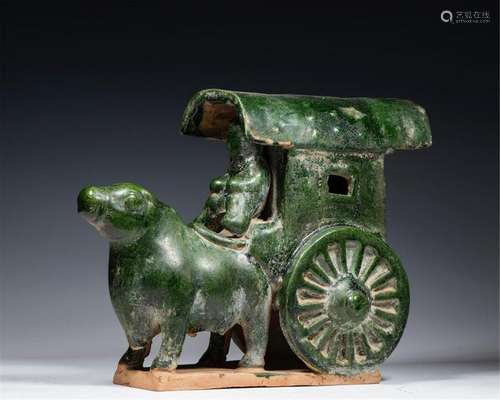 CHINESE PORCELAIN GREEN GLAZE OX CART