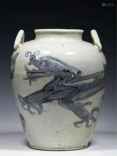 CHINESE PORCELAIN BLUE AND WHITE DRAGON WATER JAR