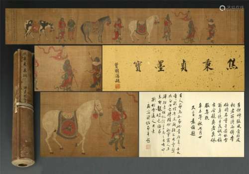 CHINESE HAND SCROLL PAINTING OF HORSE MAN WITH