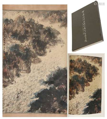 CHINESE SCROLL PAINTING OF RIVER VIEWS WITH PUBLICATION