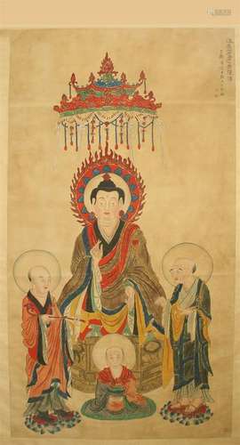 CHINESE SCROLL PAINTING OF SEATED BUDDHA