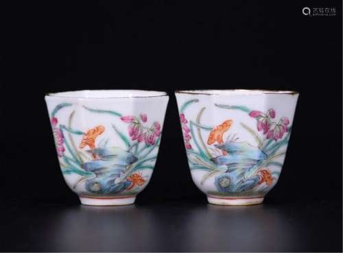 PAIR OF CHINESE BIRD AND FLOWER CUPS