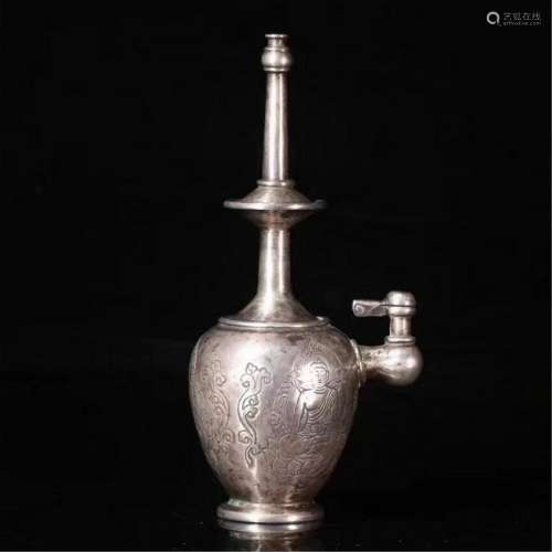 CHINESE SILVER LONG NECK WATER VASE