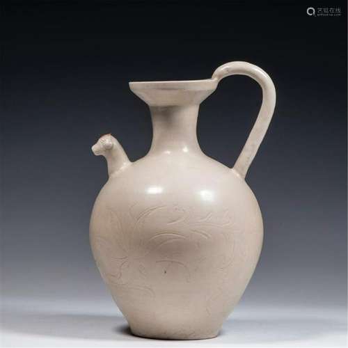 CHINESE PORCELAIN DING WARE WHITE GLAZE HANDLE KETTLE