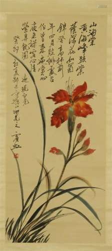CHINESE SCROLL PAINTING OF ORCHID WITH CALLIGRAPHY
