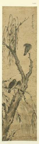 CHINESE SCROLL PAINTING OF BIRD ON TREE