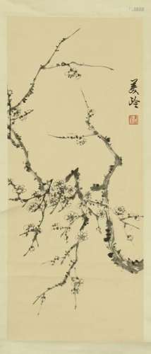 CHINESE SCROLL PAINTING OF PLUM BLOSSOMMING