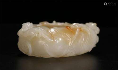 CHINESE WHITE JADE DRAGON BRUSH WASHER