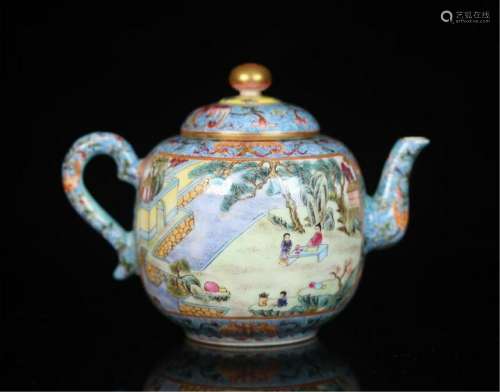 CHINESE PORCELAIN FAMILLE ROSE FIGURES AND STORY TEA