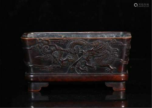 CHINESE BRONZE DRAGON SQUARE CENSER