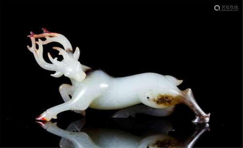 CHINESE WHITE JADE DEER TABLE ITEM