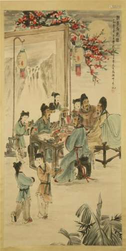 CHINESE SCROLL PAINTING OF MAN IN PARTY