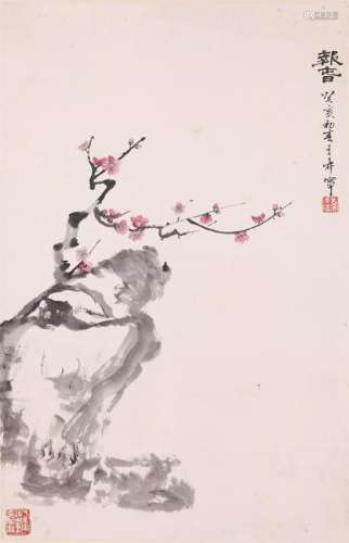 CHINESE SCROLL PAINTING OF FLOWER AND ROCK