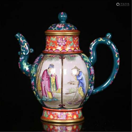 CHINESE ENAMEL YIXING ZISHA CLAY TEA POT