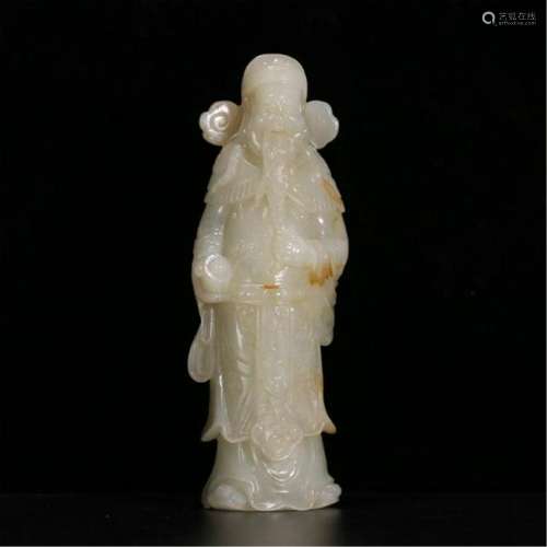 CHINESE GREY JADE STANDING FIGURE