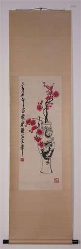 CHINESE SCROLL PAINTING OF FLOWER IN VASE