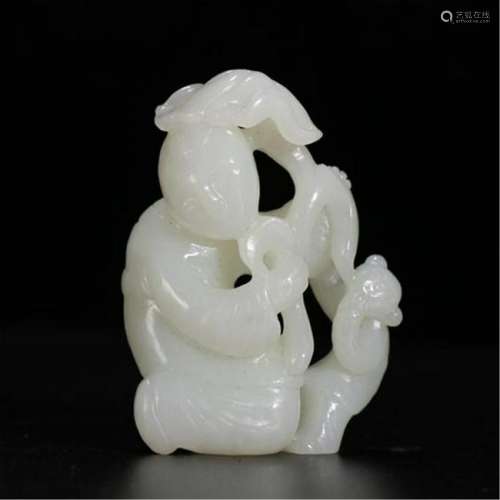 CHINESE WHITE JADE BOY WITH LOTUS TABLE ITEM