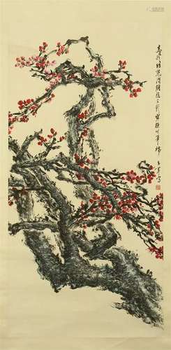 CHINESE SCROLL PAINTING OF PLUM BLOSSOMMINGS