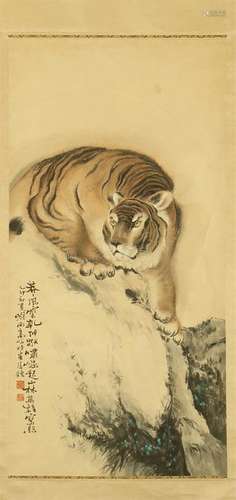 CHINESE SCROLL PAINTING OF TIGER IN MOUNTAIN