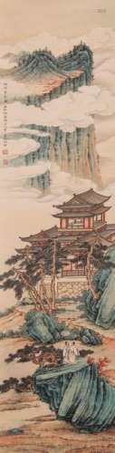 CHINESE SCROLL PAINTING OF PALACE IN MOUNTIAN