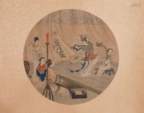 CHINESE ROUND FAN PAINTING OF BEAUTY DANCING