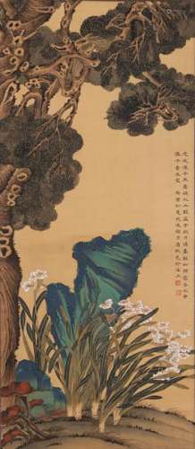 CHINESE SCROLL PAINTING OF ORCHID AND PINE