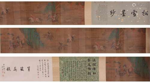 CHINESE HAND SCROLL PAINTING OF HUNTING IN MOUNTIAN