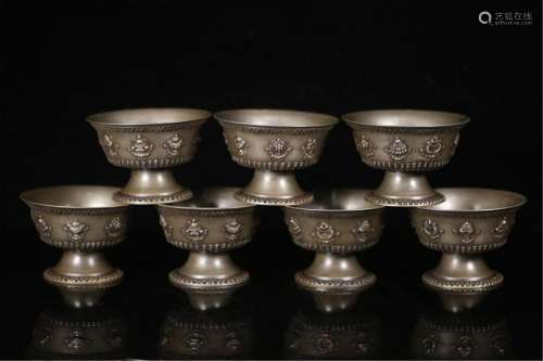 SEVEN TIBETAN BRONZE RITAL BOWLS