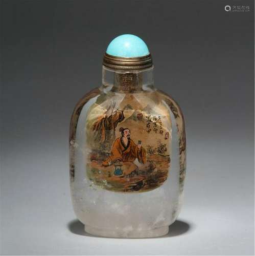 CHINESE ROCK CRYSTAL INSIDE PAINTED SNUFF BOTTLE