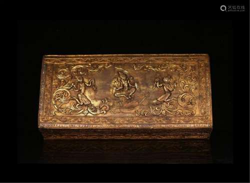 CHINESE BUDDHIST INSCRIPT IN GILT BRONZE BOX