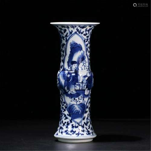 CHINESE PORCELAIN BLUE AND WHITE FIGURES GU VASE