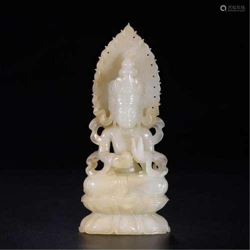 CHINESE GREY JADE SEATED GUANYIN