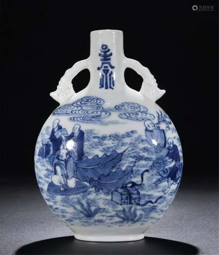 CHINESE PORCELAIN BLUE AND WHITE LOHAN MOONFLASK