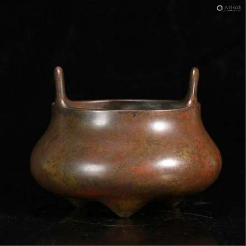 CHINESE BRONZE TRIPLE FEET ROUND CENSER